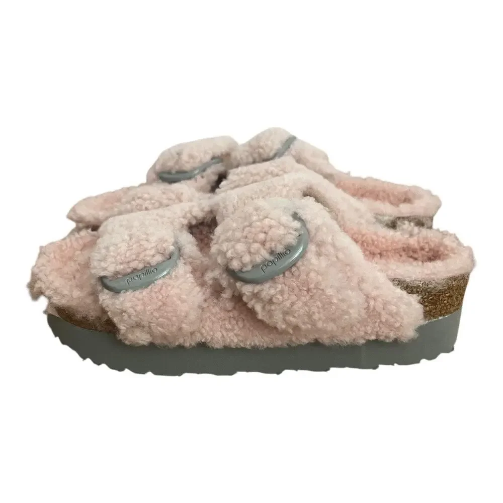 Birkenstocks Papillio Arizona Teddy Shearling Crystal Rose Pink Sandals 36EU